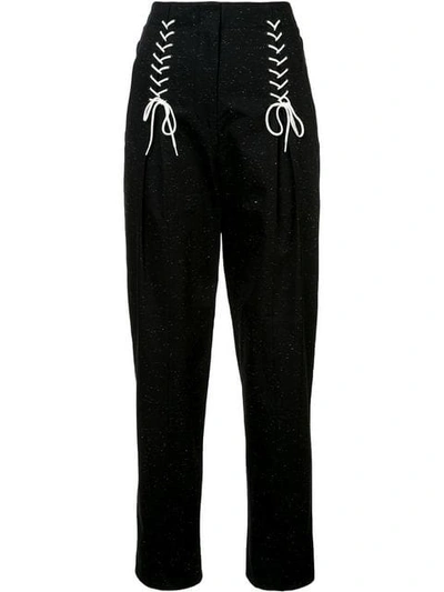 Tibi Easron Lace-up Cotton-blend Tapered Trousers In Black Multi