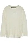 ENZA COSTA WOMAN DISTRESSED WOOL AND CASHMERE-BLEND SWEATER IVORY,US 2526016084037221