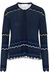 PETER PILOTTO WOMAN METALLIC CHIFFON-PANELED STRETCH-KNIT CARDIGAN NAVY,US 7280562277552520