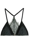 LOVE STORIES WOMAN CORDED LACE AND PRINTED JERSEY SOFT-CUP TRIANGLE BRA DARK GREEN,US 7789028783493084