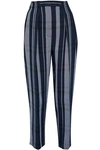 3.1 PHILLIP LIM / フィリップ リム WOMAN PLEATED STRIPED CREPE TAPERED PANTS MIDNIGHT BLUE,US 4772211931121106
