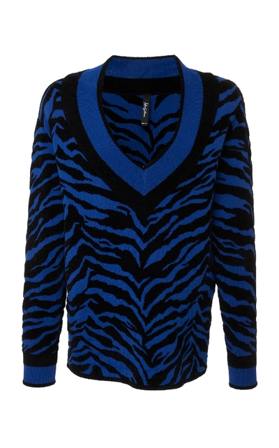 Adam Selman Deep V Sweater In Blue