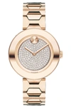Movado 32mm Bold Crystal Bracelet Watch, Carnation In Rose Gold