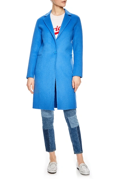 Sandro Bleu Cerulean Wool Walking Coat In Cerulean Blue