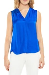 Vince Camuto V-neck Rumple Satin Blouse In Cobalt Blue