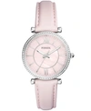 FOSSIL WOMEN'S CARLIE PASTEL PINK LEATHER STRAP WATCH 36MM