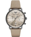 EMPORIO ARMANI MEN'S CHRONOGRAPH TAUPE LEATHER STRAP WATCH 43MM