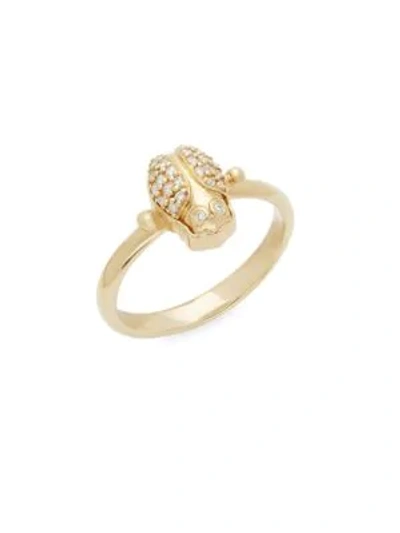 Temple St Clair Diamond And 18k Yellow Gold Scarab Ring