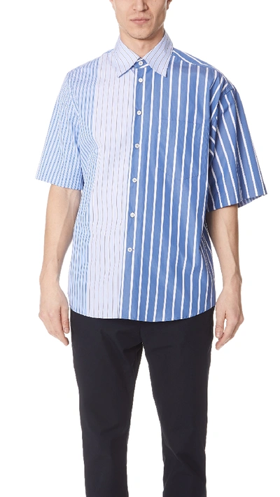 Marni Striped Cotton-poplin Shirt In Blue/sky Blue