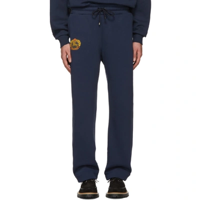 Burberry Unisex Crest Logo-embroidered Track Pants In Blue