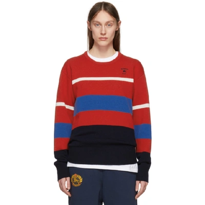 Burberry Embroidered Striped Wool Sweater In Red