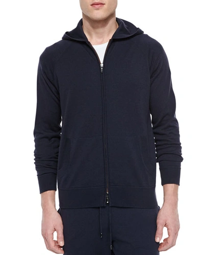 Loro Piana Portland Mélange Cashmere And Silk-blend Zip-up Hoodie In Blue