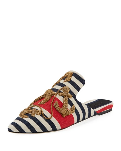 Sanayi313 Striped Anchor-embroidered Mule