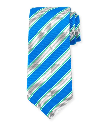 Kiton Framed Striped Silk Tie In Blue