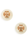 TORY BURCH TORY BURCH KIRA LOGO SWAROVSKI CRYSTAL IMITATION PEARL STUD EARRINGS,11165514