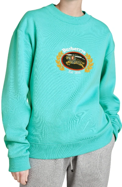 Burberry Re-issued Capsule Copes Crewneck Logo Crest Sweatshirt In Aqua