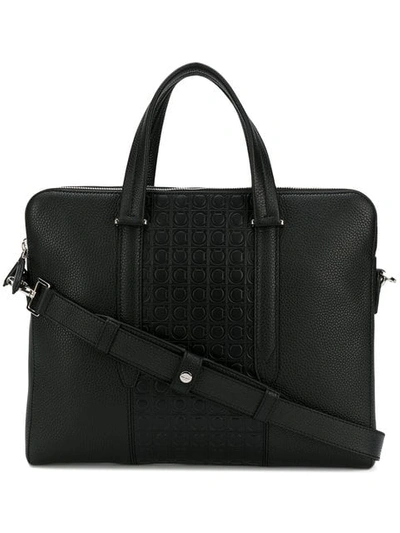 Ferragamo Calfskin Briefcase With Embossed Gancini Logo In Black