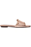 JIMMY CHOO NANDA STUDDED METALLIC LEATHER SLIDES