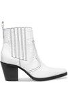 Ganni Callie Croc-effect Leather Ankle Boots In White