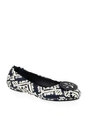 TORY BURCH Minnie Travel Floral-Print Leather Ballet Flats