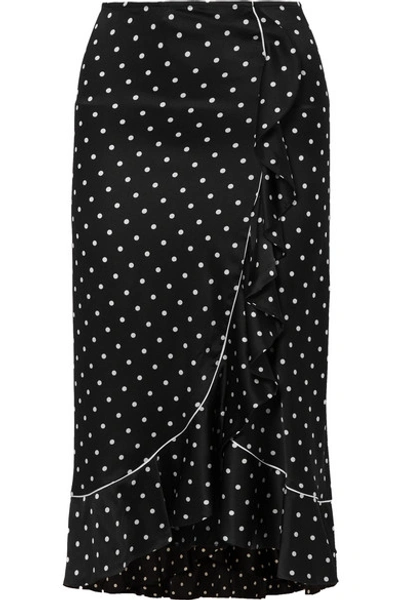 Ganni Dufort Ruffled Polka-dot Silk-blend Satin Skirt In Blacknero