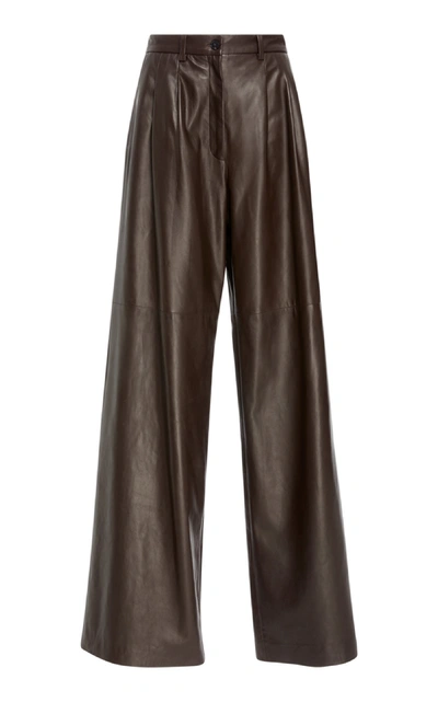 Nili Lotan Nico Leather Wide-leg Pant In Brown
