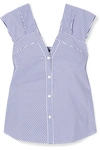 Theory Hartman Cold-shoulder Striped Cotton-poplin Top