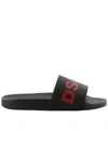 Dsquared2 Logo Rubber Slide Sandals In Black Red