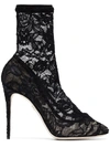 Dolce & Gabbana Black Ankle Boot In Stretch Lace And Gros Grain In Black