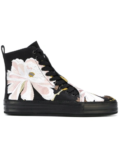 Ann Demeulemeester Floral Embroidered Hi-top Trainers - Black