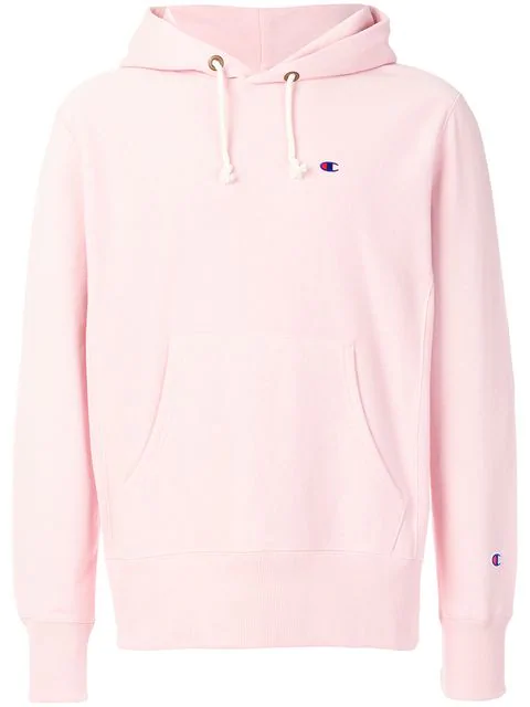 champion logo hoodie pink