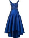MARCHESA NOTTE FLORAL-EMBROIDERED ASYMMETRIC GOWN,N20G052612581184