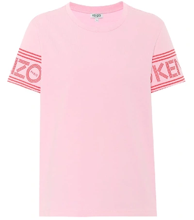 Kenzo Crewneck Straight Sport T-shirt With Logo In Rose Flamant