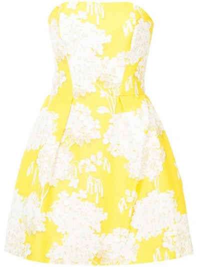 Monique Lhuillier Strapless Hydrangea-print Cocktail Dress In Yellow/white