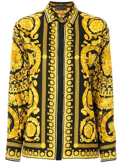Versace Baroque Leopard-print Button-front Silk Twill Blouse