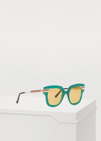 Gucci Web Glitter Acetate Sunglasses In Green/gold