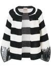 NUDE STRIPED CARDIGAN WITH SEQUIN CUFFS,110171712585475