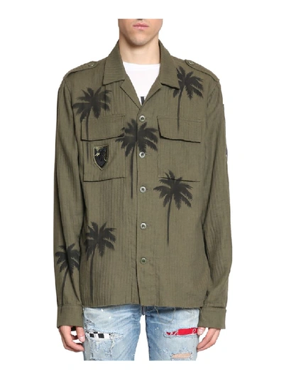 Amiri Palm Military Cashmere Blend Shirt In Verde