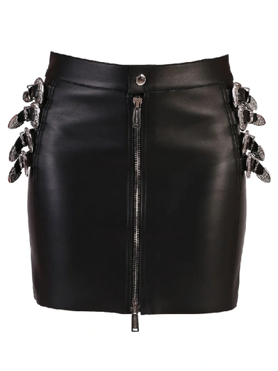 Dsquared2 Western Buckles Leather Mini Skirt In Nero