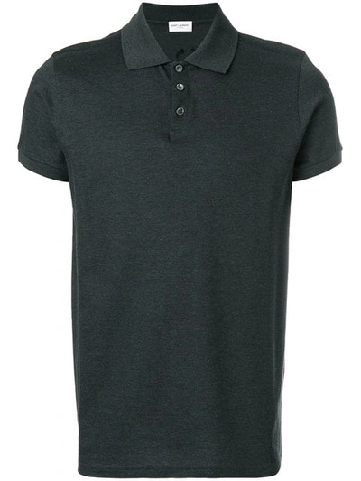 Saint Laurent Cotton And Cashmere Logo Polo Shirt In Grey