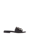 DONDUP BLACK LEATHER SANDALS WITH LOGO,10524201