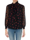 Miu Miu Black Georgette Blouse With Strawberry Print In Black