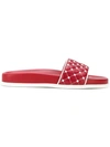 Valentino Free Rockstud Spike Leather Slides In Red