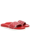 Valentino Free Rockstud Spike Leather Slides In Red