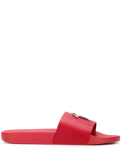 Giuseppe Zanotti Logo Leather Slide Sandals In Red
