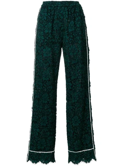 Dolce & Gabbana High Waist Lace Trousers With Contrast Piped Trim In Green