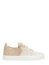 GIUSEPPE ZANOTTI WHITE-BEIGE LEATHER AND SUEDE SNEAKERS,10524385