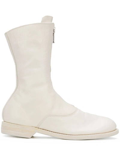 Guidi Front-zip Ankle Boots In White