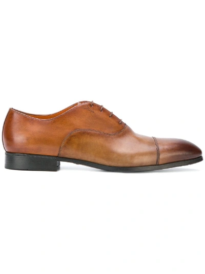 Santoni Brown Buoyancy Leather Oxford Shoes