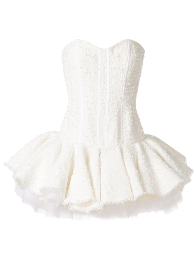 Balmain Tweed Bustier Dress In White